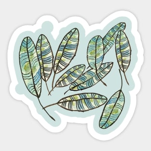 Gold Green and Blue Feathers Sticker